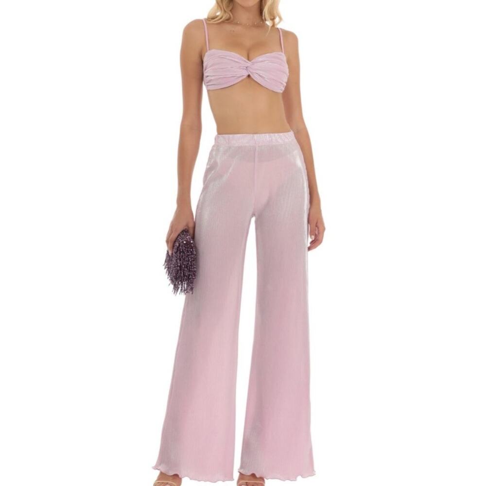 Lucy in the Sky Pleated Shimmer Two Piece Set in Pink size M